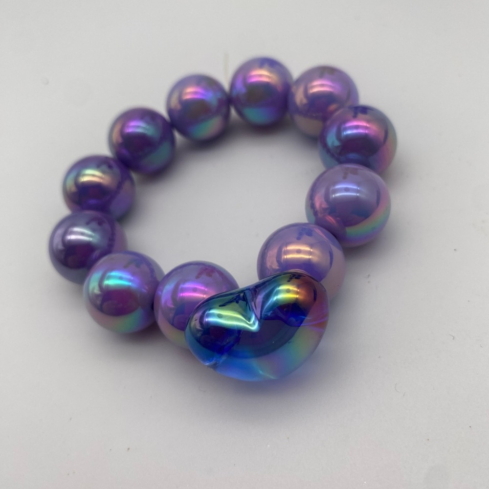 Iridescent Purple Beaded Bracelet w/ heart charm